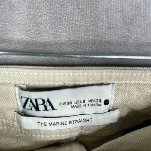 Zara The Marine Straight High Waist Raw Hem Wide Leg Jeans In Ivory Size 6 - Picture 4 of 7